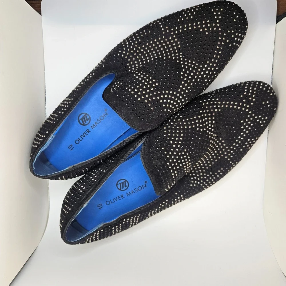 Oliver‎ Mason Sz 10 Black Studded Loafers Mens Dress Shoes Rhinestone Style